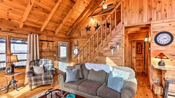 TV, fireplace, books