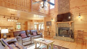 TV, fireplace - Private Ellijay Cabin w/ Hot Tub & Amenities! (Ellijay)