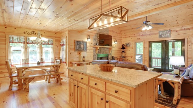House (3 Bedrooms) | Living area | TV, fireplace - Private Ellijay Cabin w/ Hot Tub & Amenities! (Ellijay)