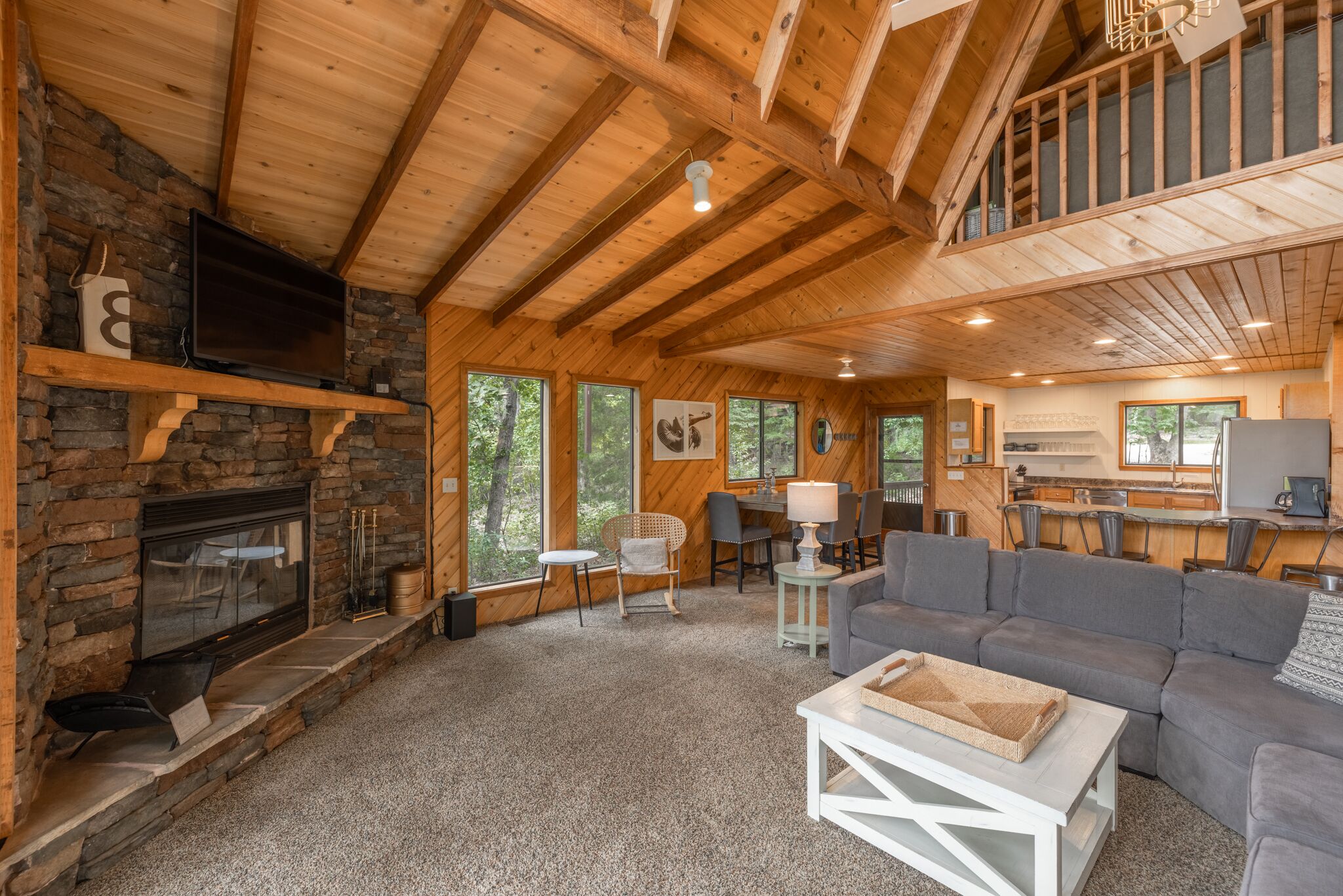 TV, fireplace