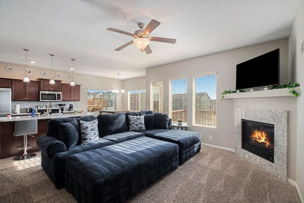 Smart TV, fireplace, table football, ping pong