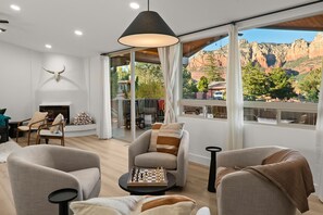 Smart TV, fireplace, video games, table football