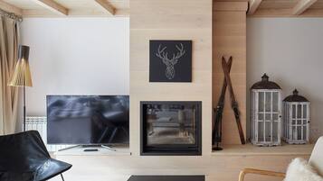 TV, fireplace