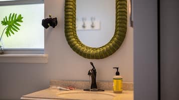 Eco-friendly toiletries, hair dryer, towels