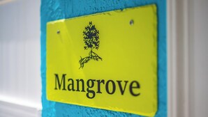 A yellow sign with the word 'Mangrove' and a black tree silhouette. - Crane Creek Inn Mangrove Suite: Waterfront Pool! (Melbourne)