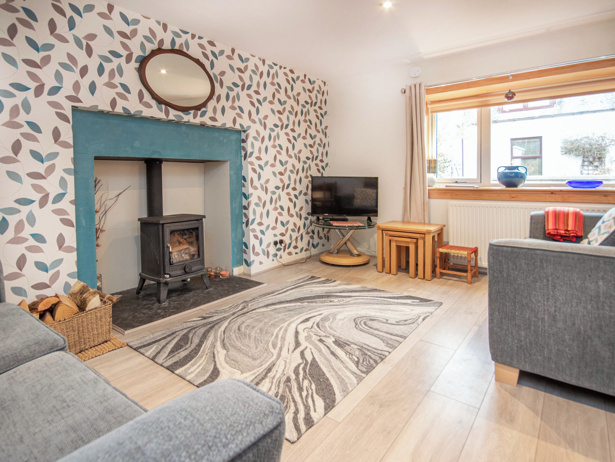 TV, fireplace
