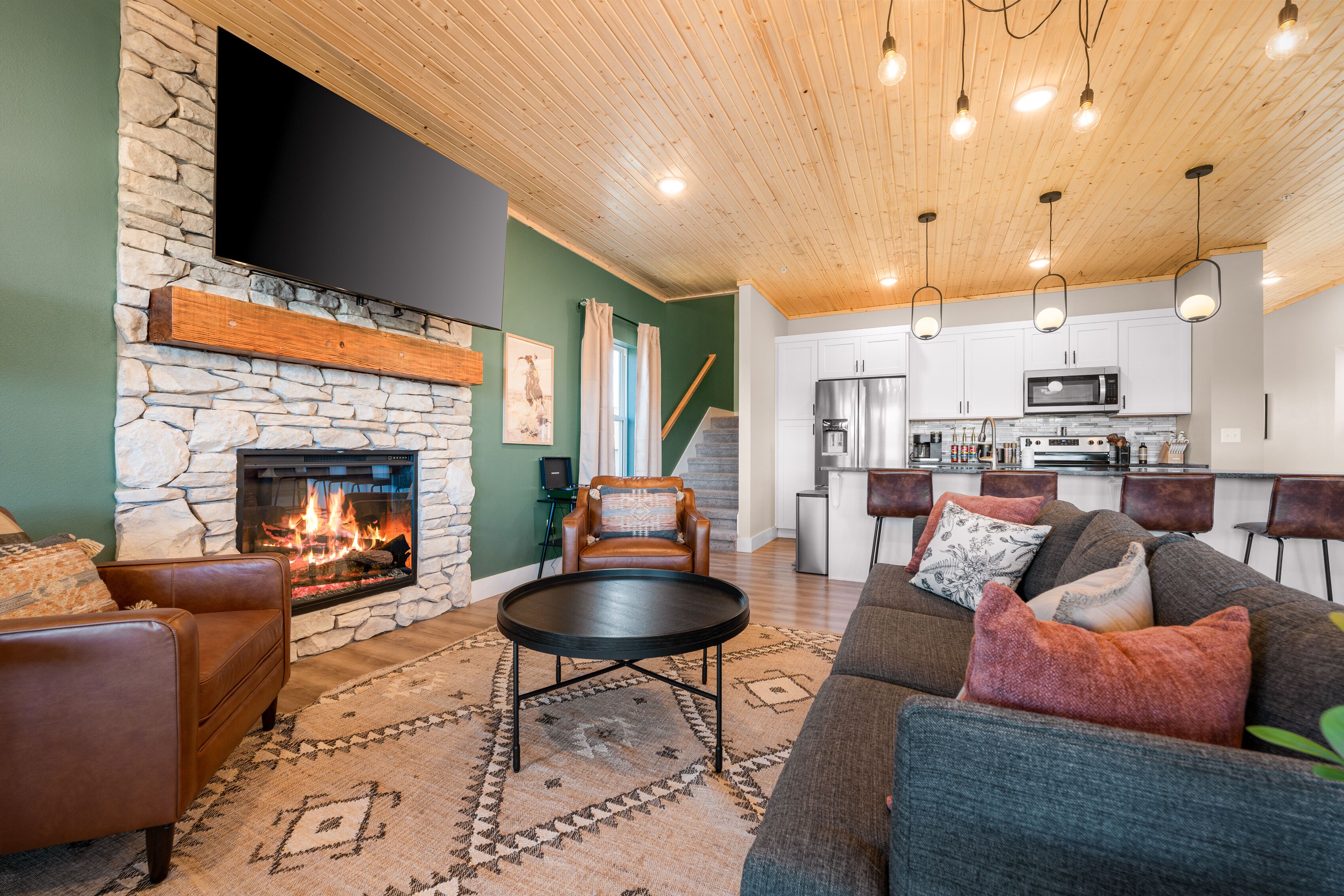 Smart TV, fireplace, video games, books