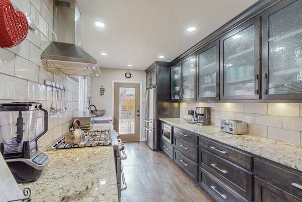 Fridge, microwave, oven, toaster