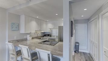 Premier Condo | Private kitchen | Full-size fridge, microwave, oven, stovetop