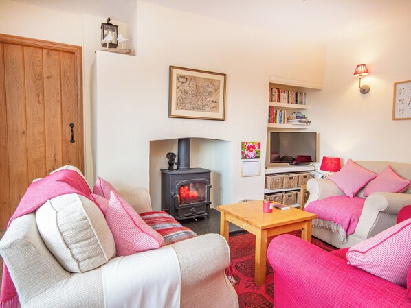 TV, fireplace