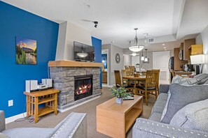 TV, fireplace - Hot Tub | Walkout Patio to River |Mountain Getaway (Dead Man`s Flats)