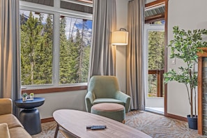 TV, fireplace - Mountain Views | Hot Tub | Outdoor Pool | King Bed (Canmore)