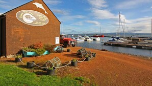 A building with a dolphin logo and text indicating it is a wildlife trip and sailing activity center. - 3 bedroom accommodation in Avoch, near Fortrose (Avoch, near Fortrose)