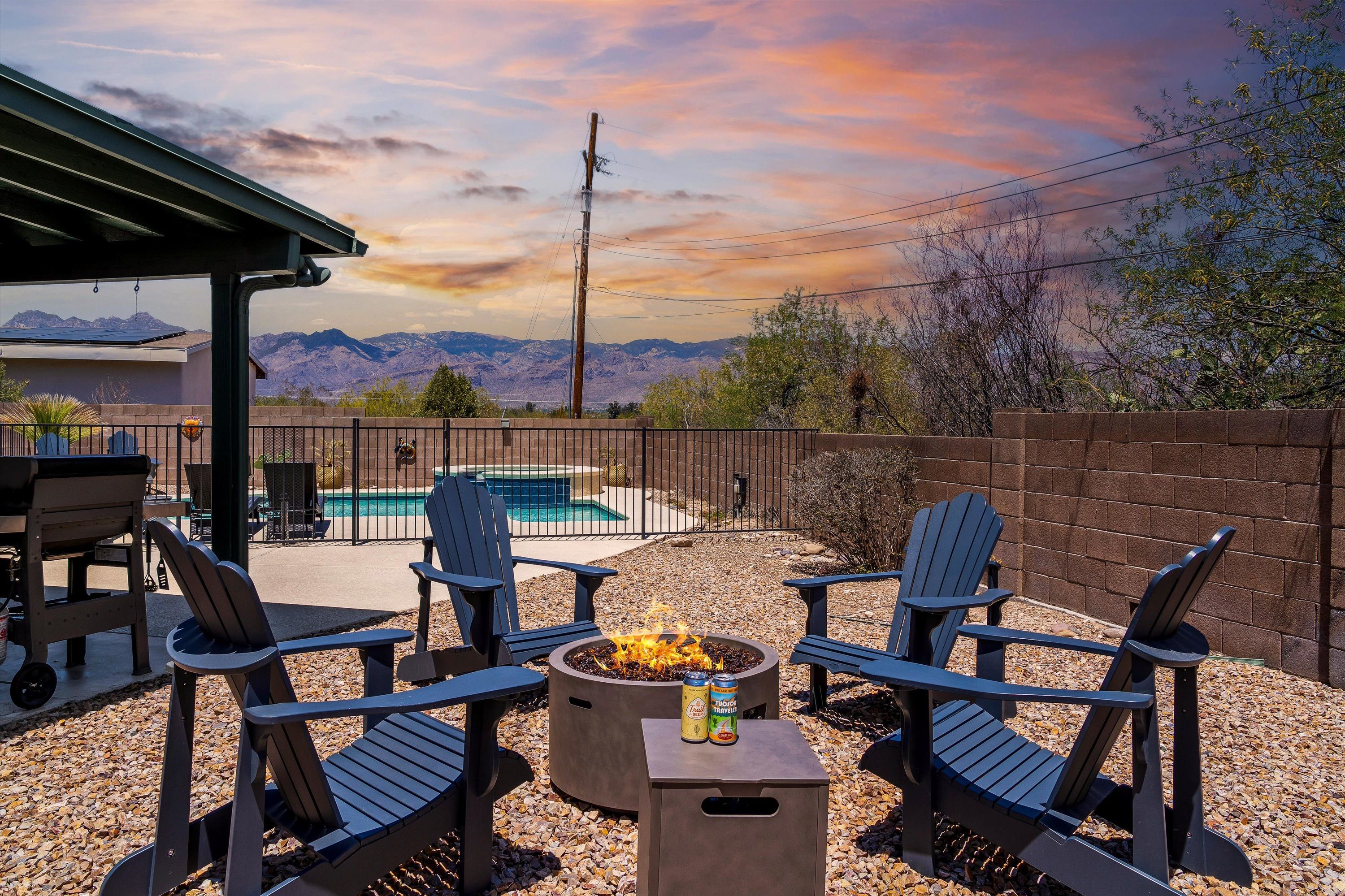 Enjoy evenings by the fire pit, while admiring the mountain view