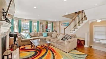 Televisión, chimenea y reproductor de DVD