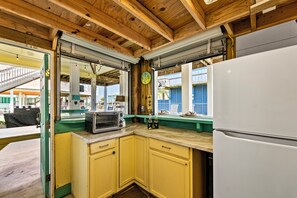 Fridge, microwave, oven, stovetop - Beach Retreat | Views, Bar, BBQ, Arcade, Games, Fenced Yard, Deck, Steps to Sand (Port Bolivar)