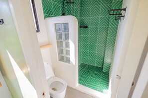 Shower, bidet, towels, toilet paper