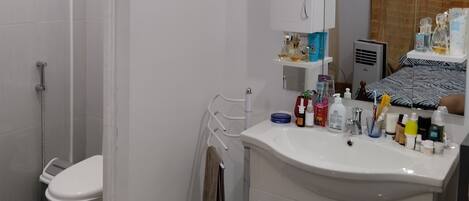 Douche, séchoir à cheveux, bidet, serviettes fournies