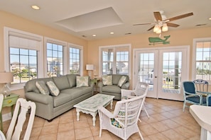 TV, fireplace, DVD player, foosball - Blue Whale, Almost Oceanfront House in Emerald Isle, NC! (Emerald Isle)
