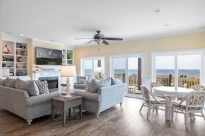 Smart TV, fireplace, video games, DVD player