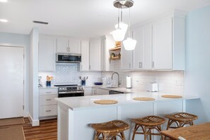 Fridge, microwave, oven, dishwasher