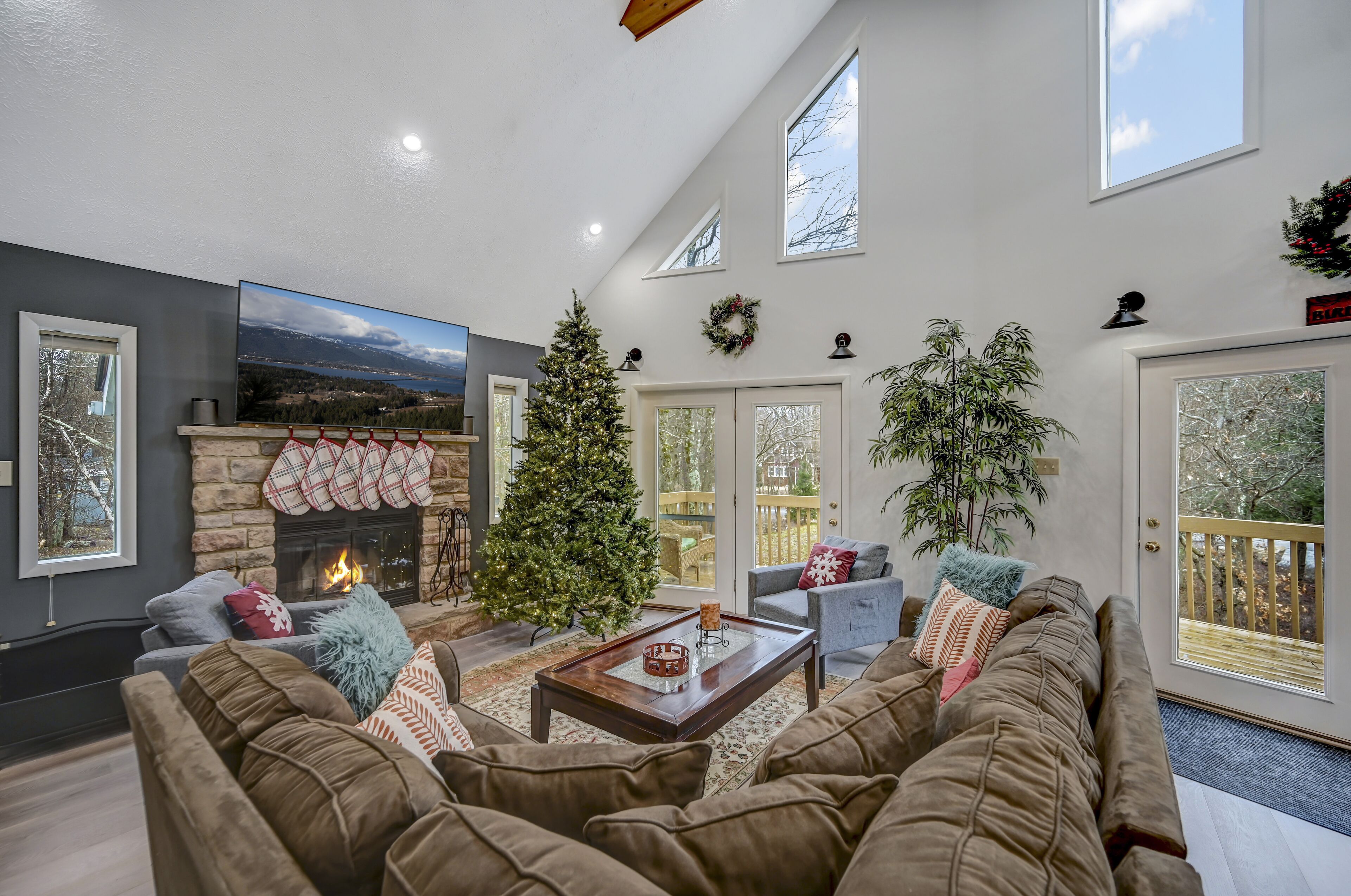 TV, fireplace