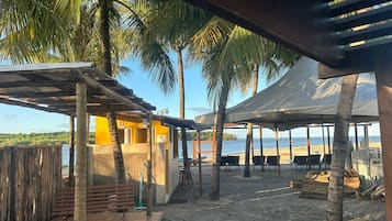 On the beach, white sand