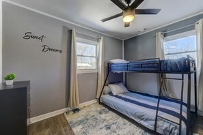 2 bedrooms, in-room safe, iron/ironing board, travel crib
