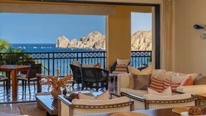 A balcony with a view of the sea and rocky cliffs. - Hacienda Beach Club, Beachfront, 5-Star, Luxury (Cabo San Lucas)