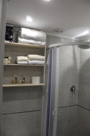 Sèche-cheveux, serviettes fournies, savon, papier toilette