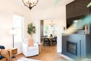 Smart TV, fireplace, table football, ping pong