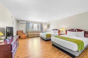 Desk, laptop workspace, free WiFi, bed sheets