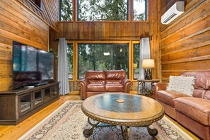 Smart TV, fireplace, DVD player, foosball