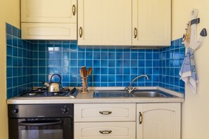 Fridge, oven, stovetop, cookware/dishes/utensils
