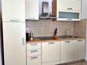 Fridge, microwave, stovetop, coffee/tea maker - Holiday apartment with sea view and barbecue facilities (Čižići)