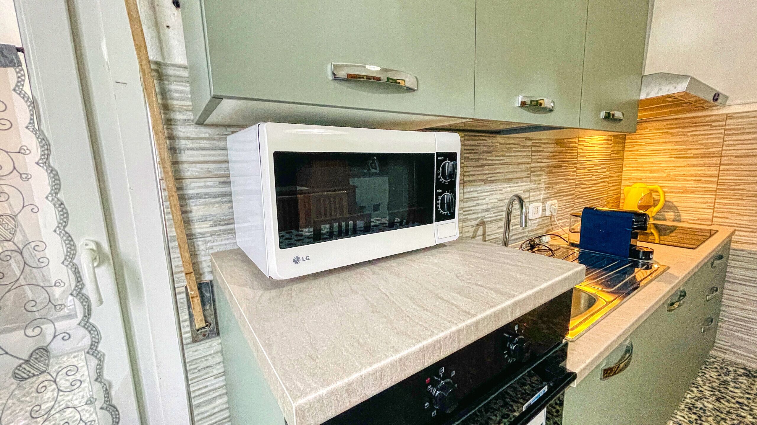 Fridge, microwave, oven, electric kettle