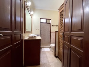 Dusche, Haartrockner, Handtücher, Seife