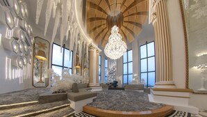 A luxurious lobby with a grand chandelier, large windows, and classical columns. - Arte Cheras (Kuala Lumpur)