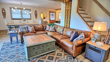 Smart TV, fireplace, foosball