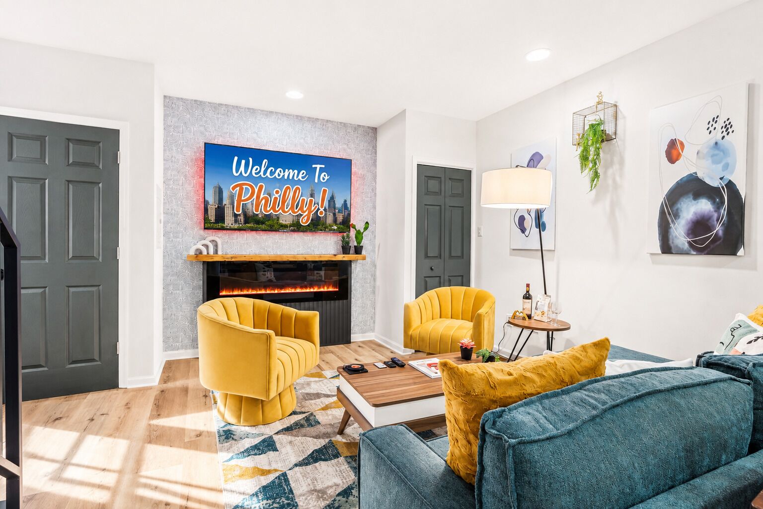 Smart TV, fireplace, video games, books