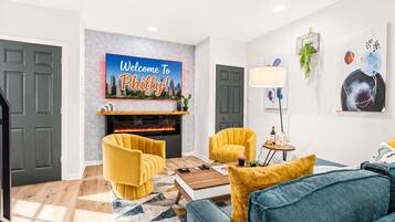 Smart TV, fireplace, video games, books