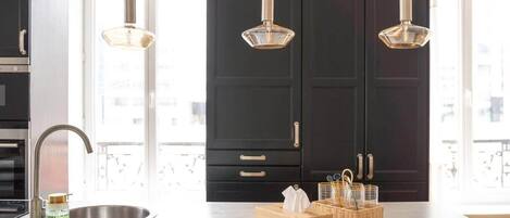 Fridge, microwave, oven, dishwasher