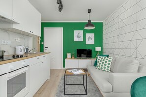 Apartment, 1 Bedroom, Kitchen | Living room - White and Green Apartment by Renters (Katowice)