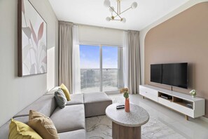 Classic Apartment | Living area | 43-inch Smart TV with digital channels - Silkhaus AG Tower (Dubai)