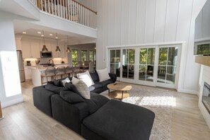 TV, fireplace, table football