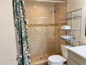 Serviettes fournies, savon, shampooing, papier de toilette