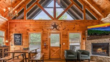 Family Cabin | Living room | 50-inch flat-screen TV with digital channels, DVD player