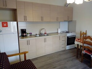 Fridge, oven, coffee/tea maker, electric kettle