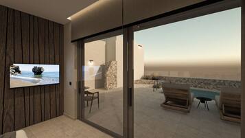 Suite junior, alberca privada | Sábanas de algodón egipcio y ropa de cama de alta calidad