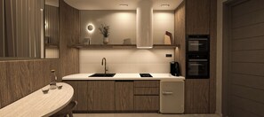 ジュニア スイート プライベートプール | 専用キッチン | 大型冷蔵庫、電子レンジ、オーブン、コンロ